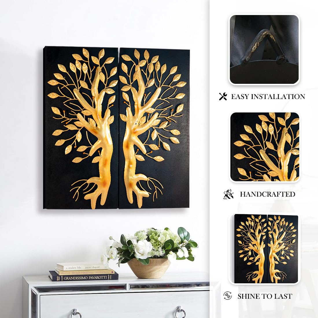 Ekhasa Wood Metal Wall Decor For Living Room And Bedroom Metal Wall Art Sculpture For Decorating Drawing Room Sofa Wall (Metal Tree On Wooden Board)